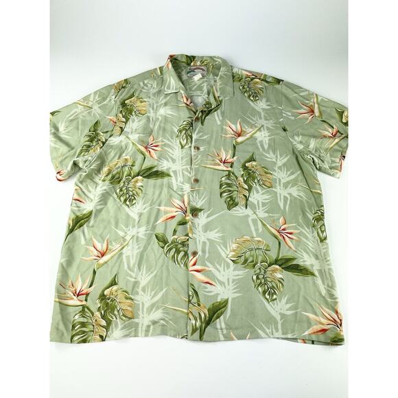 Paradise Found Hawaiian Shirt Men’s 2XL Wood Buttons Bird Flower Aloha Tiki Camp - Picture 1 of 7